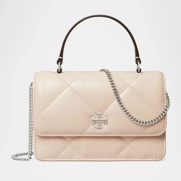 Tory Burch Kira Mini Quilted Leather Top Handle Crossbody Bag w/ Chain Soft Pink